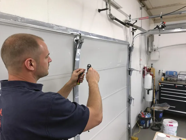 Before and after garage door dent repair by Farmington Garage Door Repair in Farmington