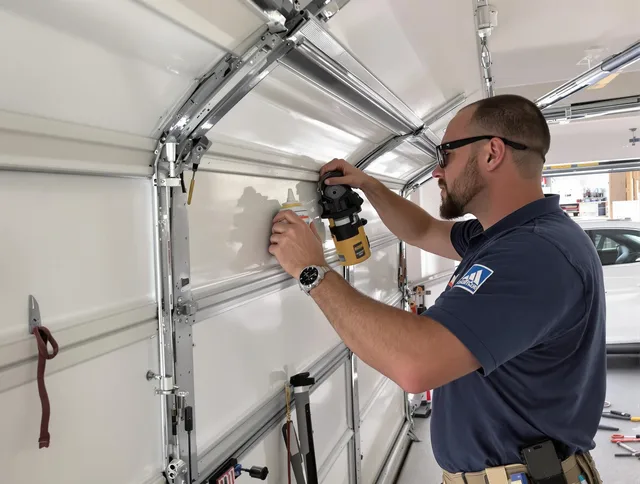 Farmington Garage Door Repair technician quieting a noisy garage door in Farmington